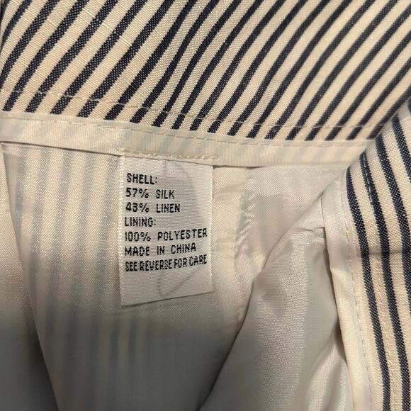 Talbots White Blue Silk Linen Striped Belted Cropped Wide Leg Pants - Picture 6 of 9